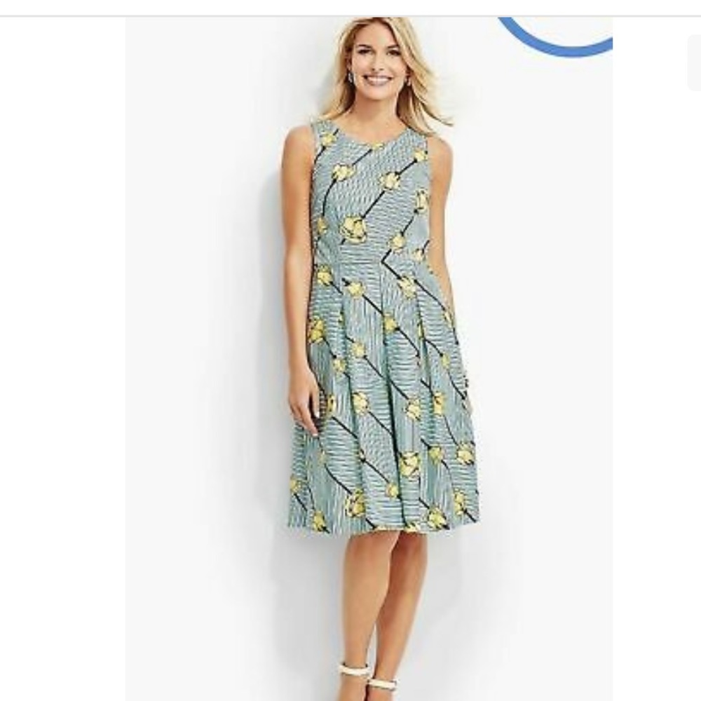 NWOT Talbots Size 14 Tulip Floral Stripe Fit & Flare Knee Length Dress